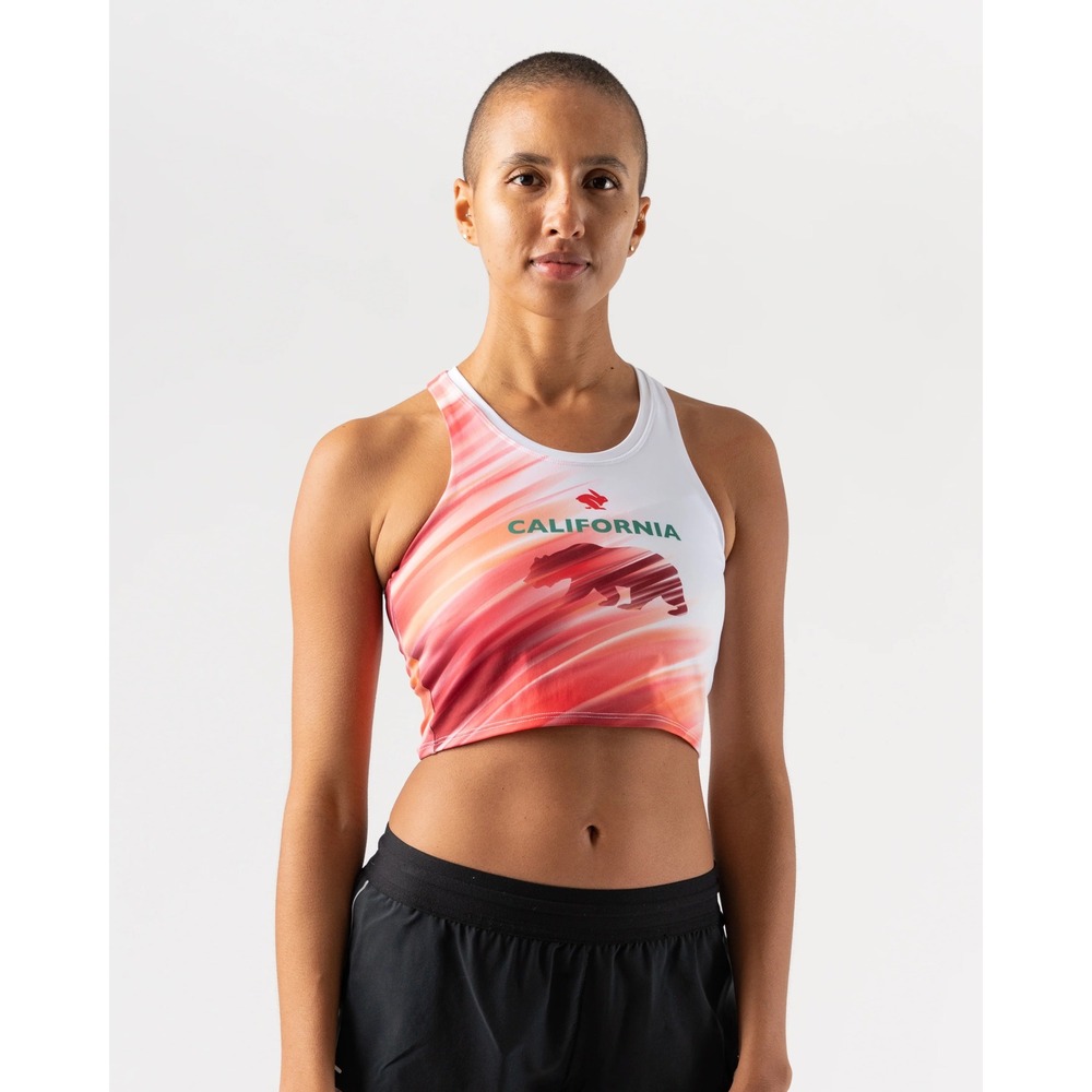 Rabbit Crop Top Small White Red California Bear Graphic Running Tank Athletic